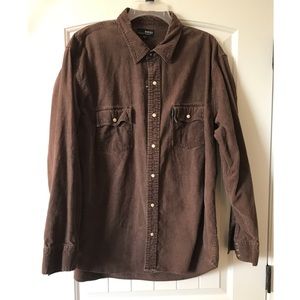 BKE67 long sleeved brown corduroy pearl snap shirt